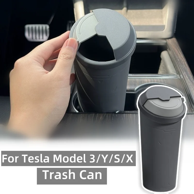 

Car Mounted Trash Can with 180 ° Rotating Cover Compatible for Tesla Model 3/Y/X/S,Garbage Storage Cup Car Interior Accessories