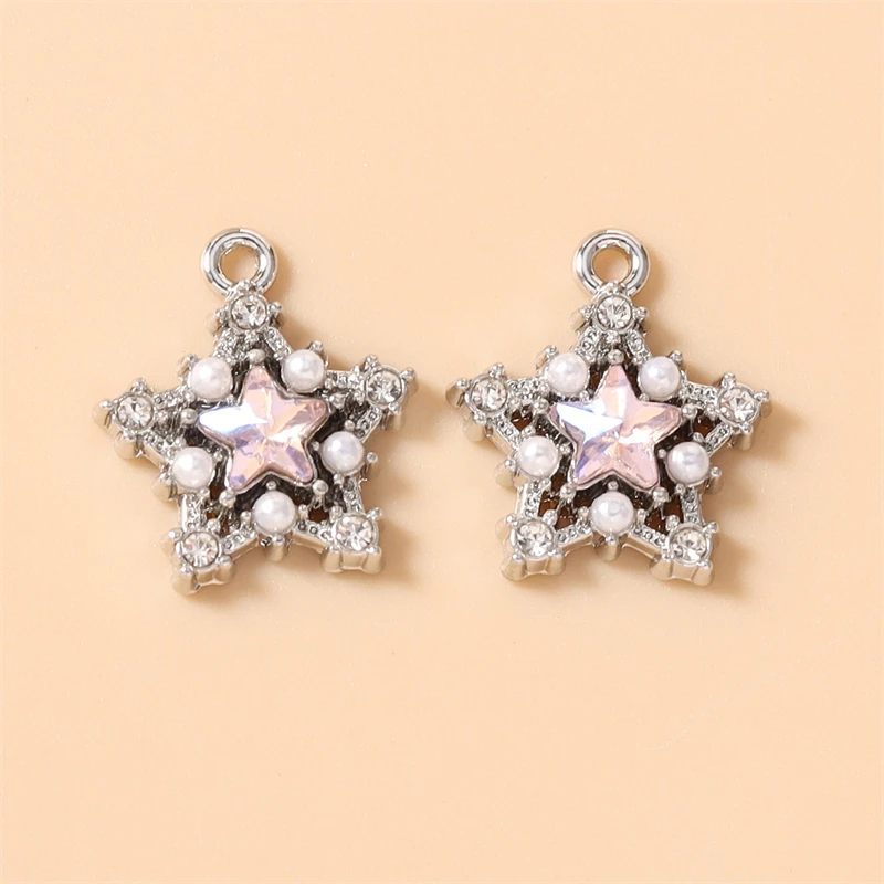5 Stück, 17 x 19 mm, zarte, farbenfrohe Stern-Anhänger aus Kristall, zum Basteln von Halsketten, Ohrringen, Armbändern, für DIY-Bastelarbeiten und Schmuckherstellung. – Detail 22
