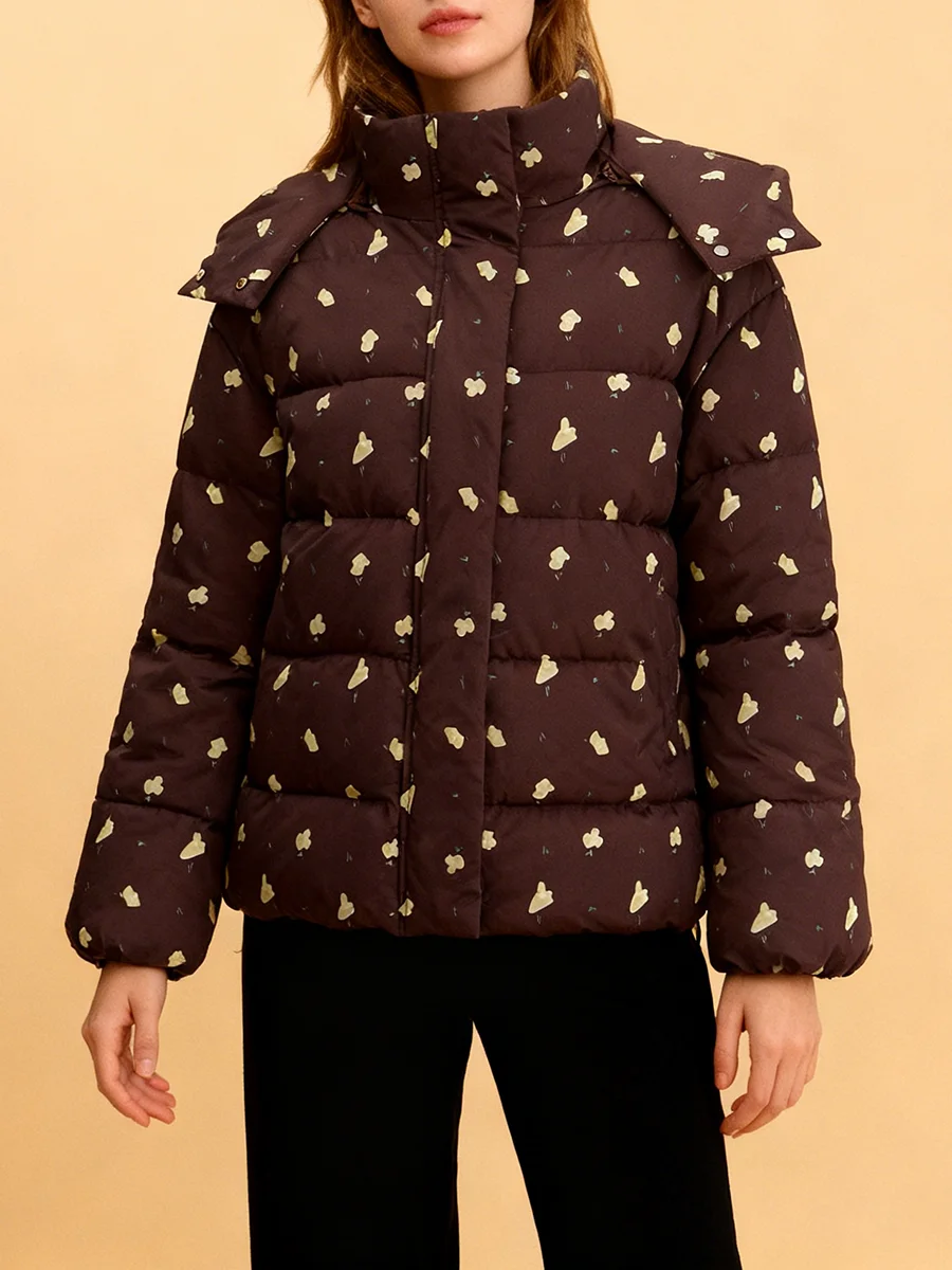 Twotwinstyle impresso floral puff jaqueta para mulheres com capuz manga longa retalhos cordão quente para baixo casaco feminino inverno novo estilo