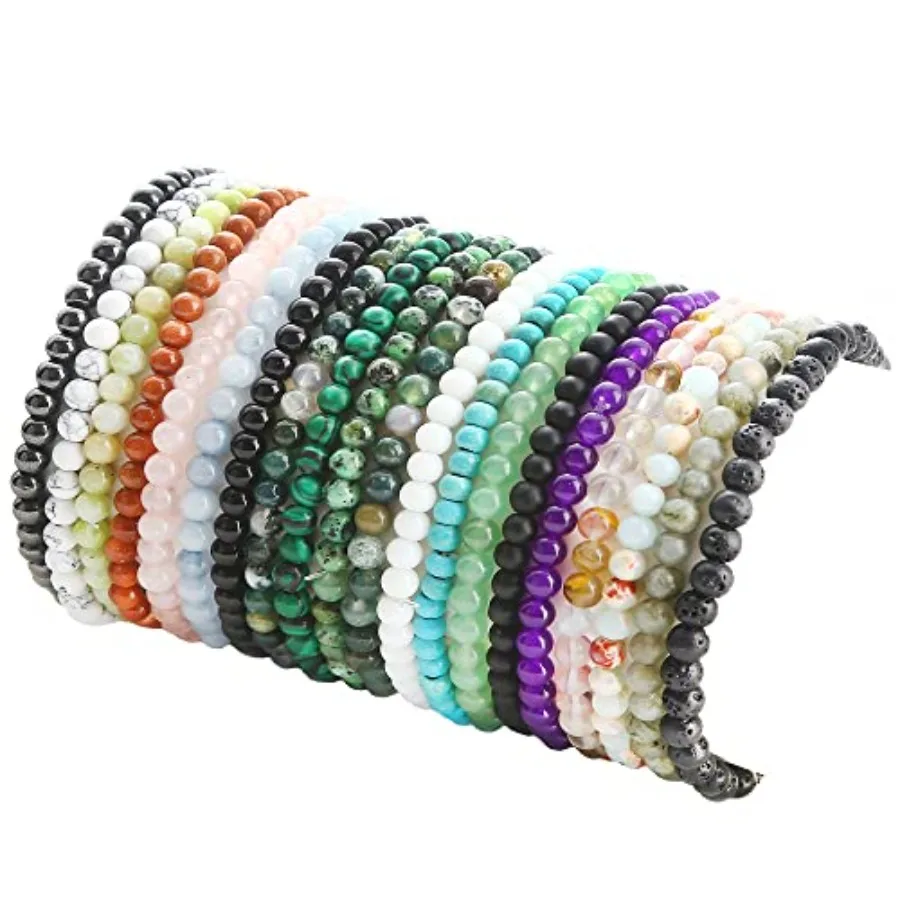 

FIRAZIO 20Pcs 4mm Gemstone Beaded Bracelets for Women Mens Crystal Stone Bracelet Stretch Mini Round Beads Elastic Bracelets Je