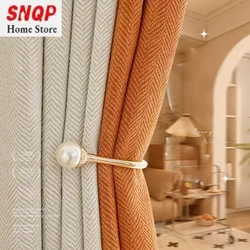 Chenille Splicing orange Luxury Curtain for Living Room Simple French Blackout Bedroom Fabric Wholesale Elegant Custom Window