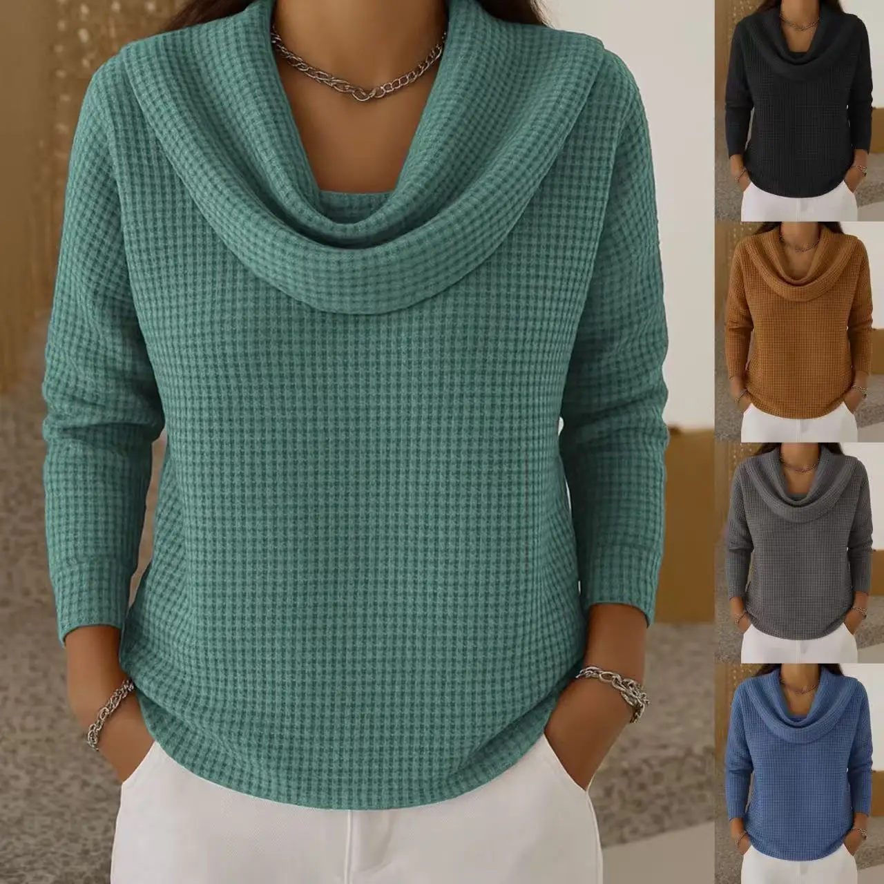 

2025 европейская и американская осенняя новая женская повседневная свободная модная однотонная толстовка с длинными рукавами, универсальная мода