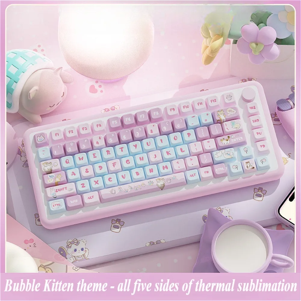 113 keys, pink Bubble Kitten MDA keycaps for Cherry MX 61 68 104 108 mechanical keyboard