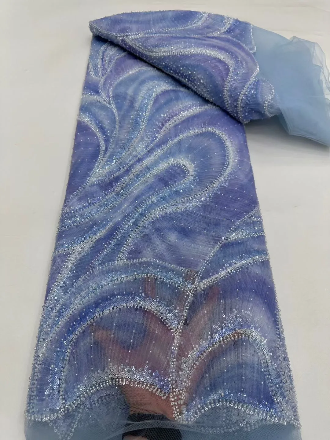 Luxury African Fabric Lace 5 Yards Beaded Lace High Quality 2025 Sequins French Lace Fabrics Nigerian For Wedding Dress Sewing