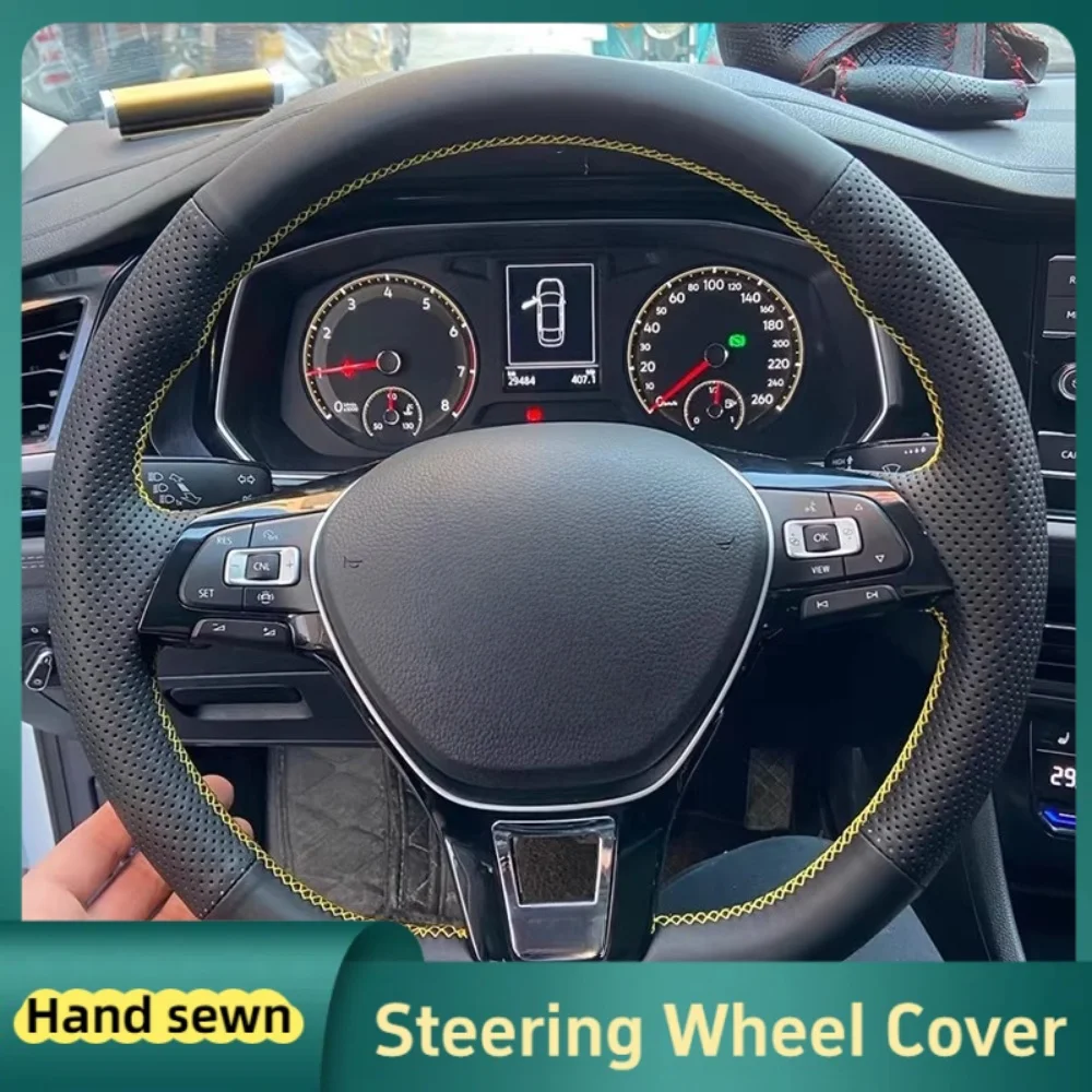 

Custom Car Steering Wheel Cover Hand Sewn For Volkswagen VW Golf 7 Mk7 Touran Up New Polo Jetta Passat B8 Tiguan Car Accessories
