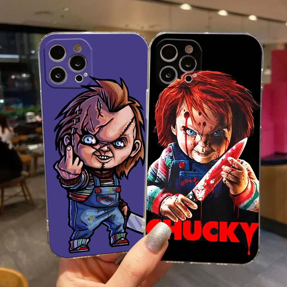 Horror Scary Chucky Doll Clear Phone Case For iPhone 15 14 11 12 13 Pro Max Mini XS XR 8 7 Plus Back Cover Soft Transparent Case