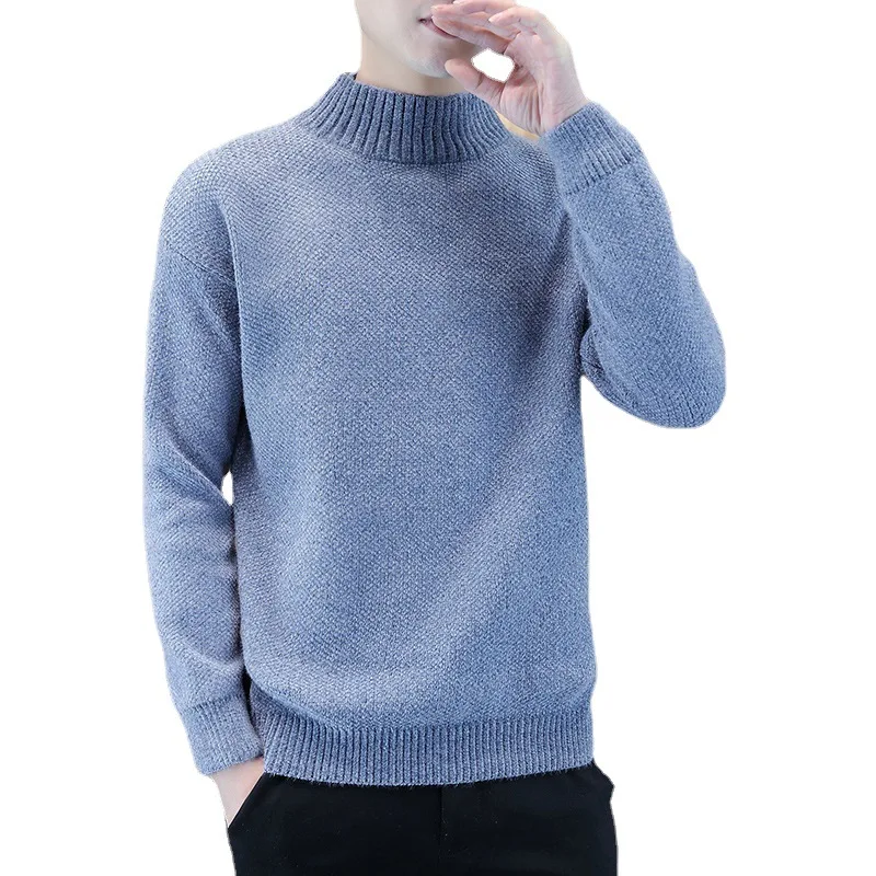 Pulls à col mi-haut pour hommes, tricots chauds, sous-couche épaissie, document solide, tendance, automne et hiver, TA59, 2024