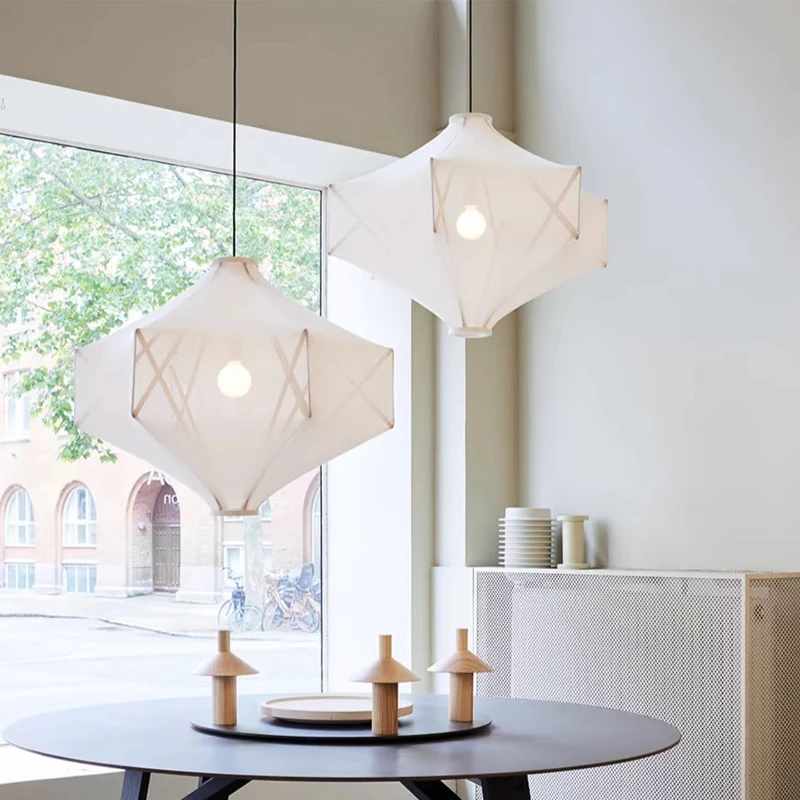 

2026 for Japanese Retro Wooden LED Pendant Light White Fabric Hanging Lamp Minimalist Modern Chandelier for Living Room