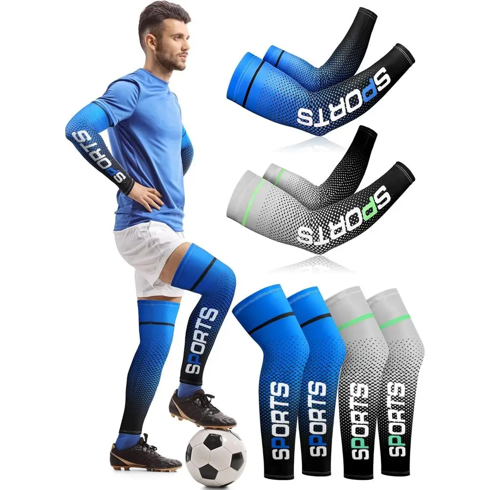 

4 Pairs UV Protection Leg & Arm Sleeves for Sports, Cooling Compression for Men & Women in Basketball, Soccer, Running, Cycling