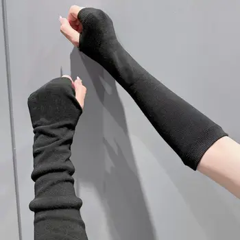 龐克Y2K哥德蘿莉風露指手套袖口女用針織手肘連指手套彈性臂套男女通用嘻哈手套 10 最佳銷售 千禧年手套 - №4