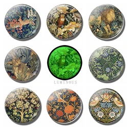 Luminous William Morris Art Animals Rabbit Bird Flower Tiger 30 MM Fridge Magnets Glass Refrigerator Magnet Glowing At Night