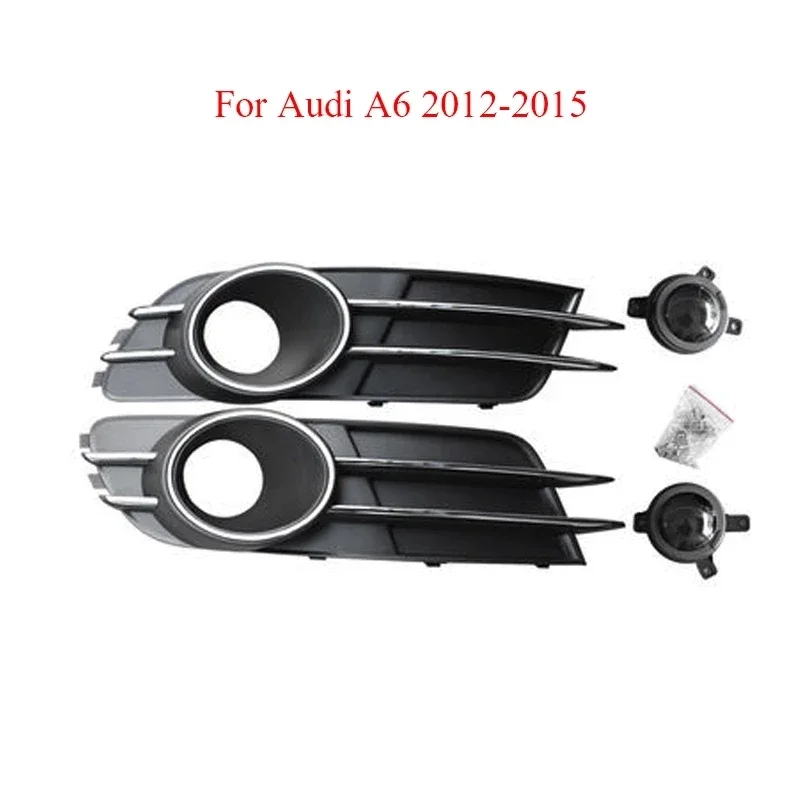 

2PCS Car Auto Lower Bumper Grille Cover With Fog Light Decoration Car-Styling Fog Light Grill Vent For Audi A6 C7 2012 -2015