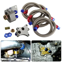 AN10 Filter Sandwich Adapter+Nylon Braided or SS Braided Oil Line Fits For Nissan SR20DET S13 S14 S15 SR20DE Black/Silver