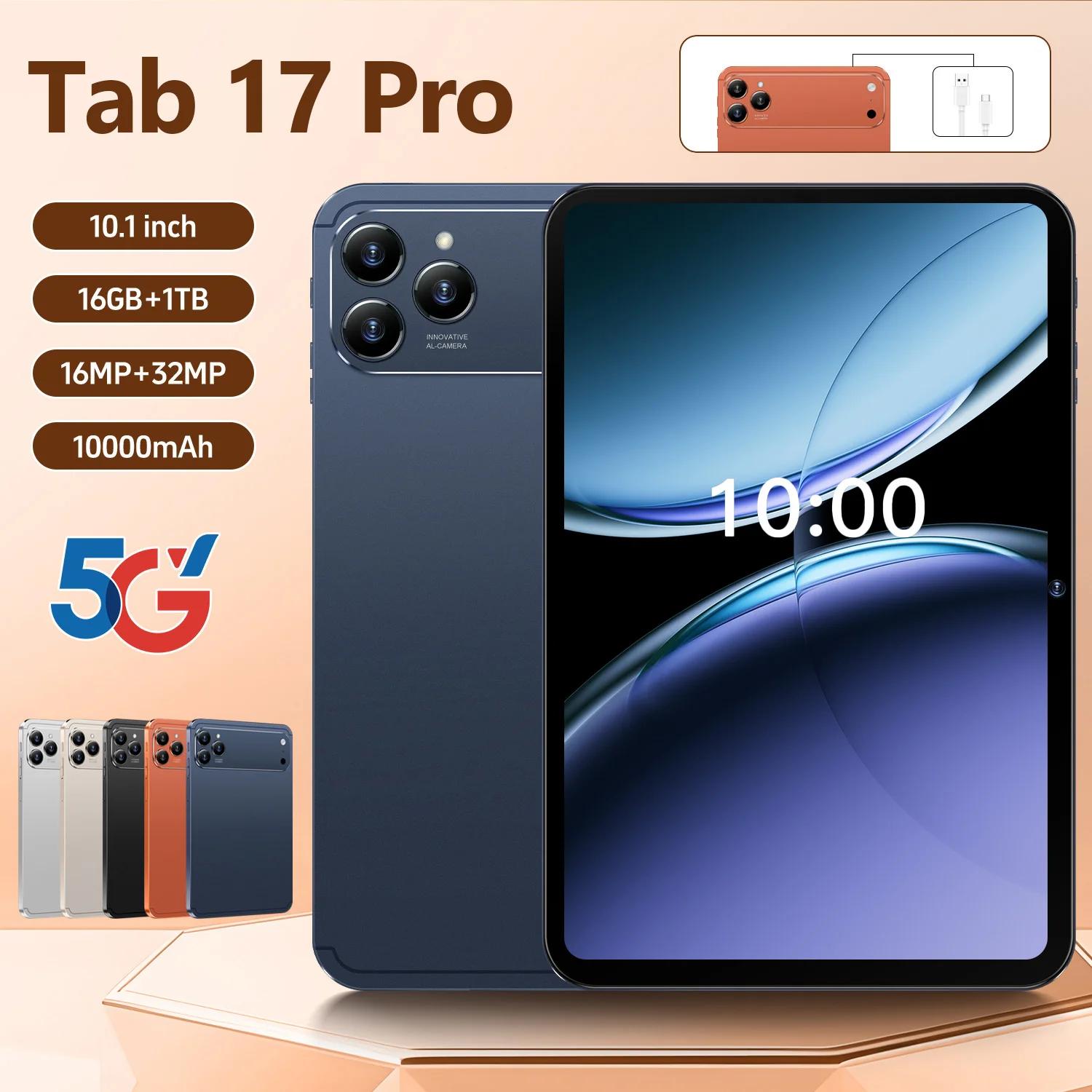 

HOT Original Tab 17 Pro PC Snapdragon 10.1inch HD Screen Global 10000mAh 5G Dual Card WiFi 2026 New Tablet