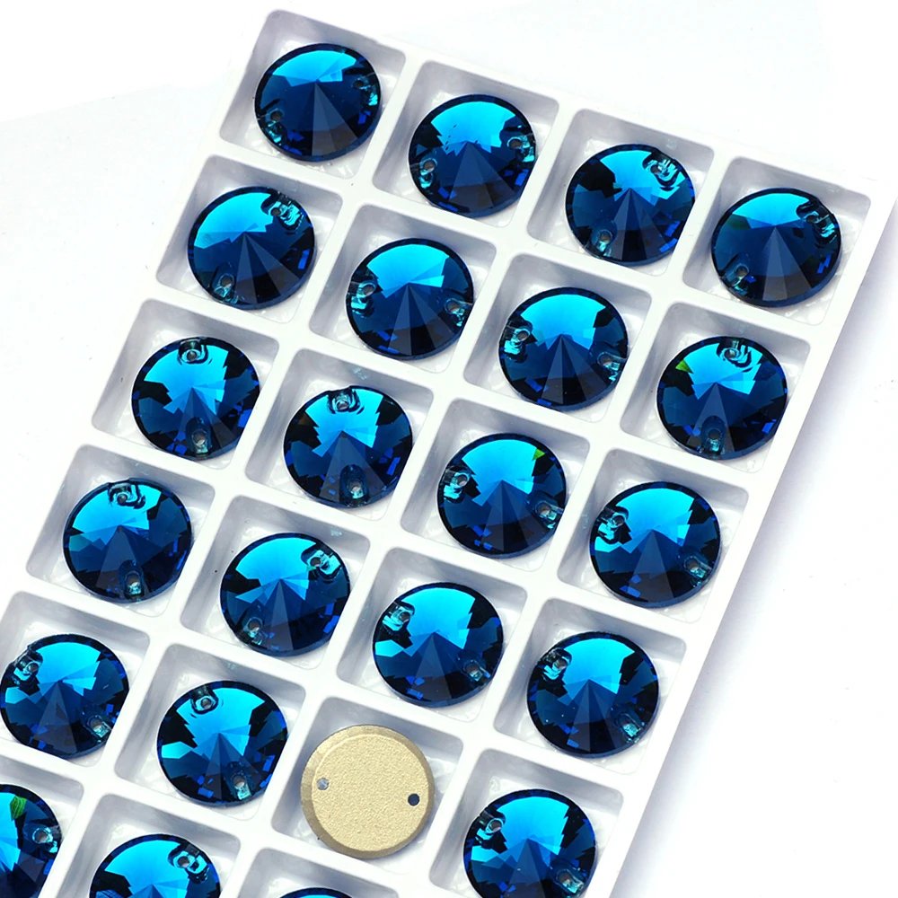 PUBRILEX Blauer Zirkon Rivoli Tropfen Kosmische Kristallsteine Flache Rückseite Strass zum Aufnähen für Kleidung, Kleider, Handarbeiten und Dekoration – Detail 3