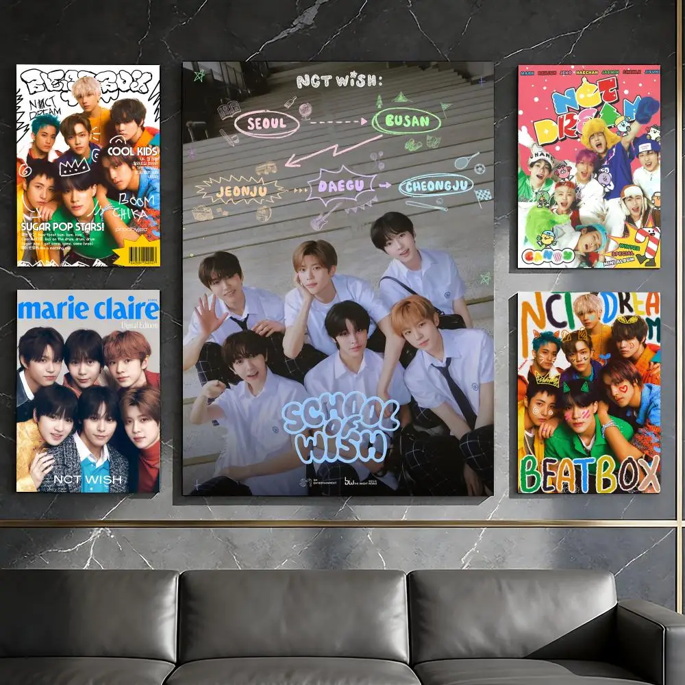 Kpop Band N-NCT Wish Poster Waterproof Peel & Stick Wall Sticker Self Adhesive Art Decor For Living Room Bedroom