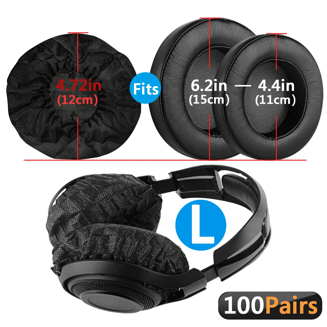 Geekria 100 Pairs Disposable Headphones Ear Cover for Large Over-Ear Headset Earcup, Stretchable Sanitary Ear Pads Cover