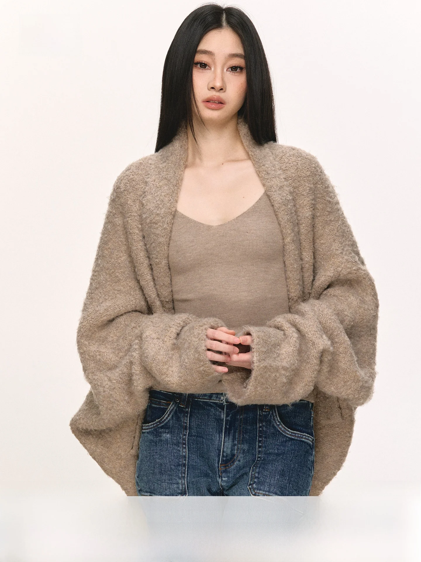 

Anna Aneae Women's Knitted Wool Sweater Cardigan Spring New Loose Versatile Fluffy Warm Outerwear Comfortable Long Sve Mid...