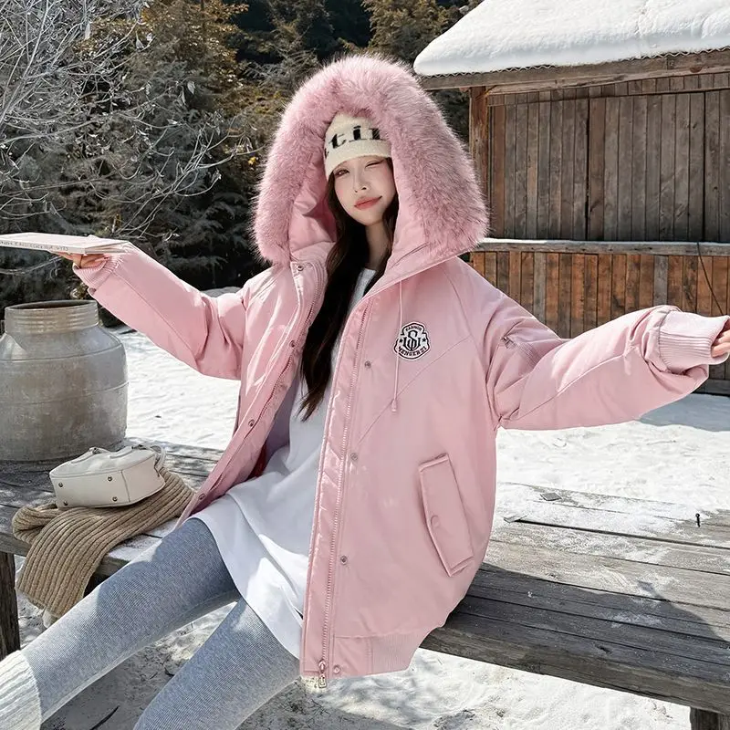 

Winter Thi Warm Couple ort Workwear Cotton Coat Retro American Style Standing Collar Hood Parka Cotton Baseball Uniform