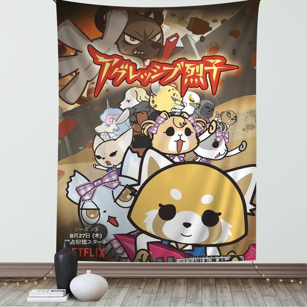 Aggretsuko Anime-Rock Printed Large Wall Tapestry Indian Buddha Wall Decoration Witchcraft Bohemian Hippie Decor Blanket