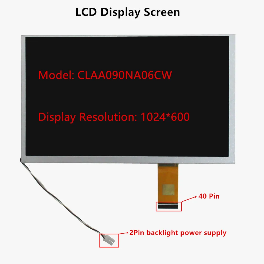 9 Inch 1024*600 CLAA090NA06CW 73003000751B (40 Pin)LCD Display Screen Digitizer Touchscreen GT911 For Car DVD GPS Navigation