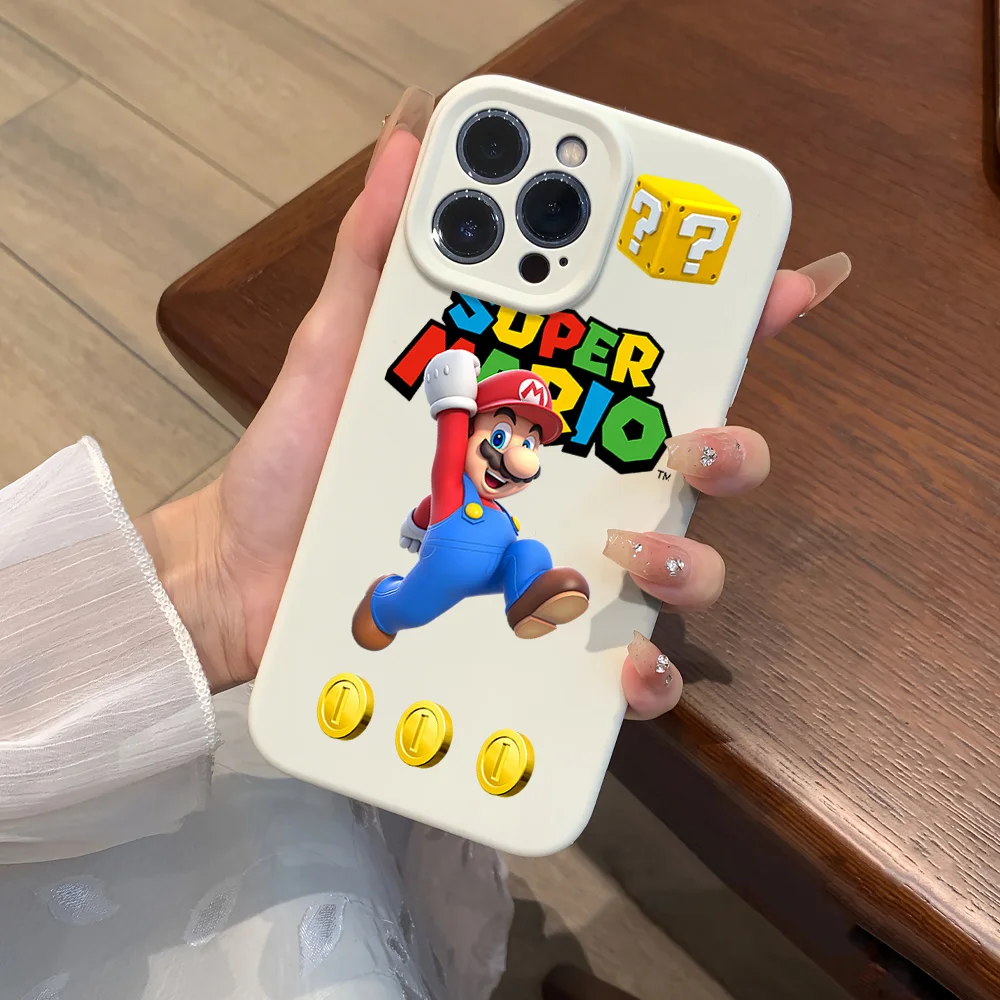 MINISO Super M-Marios B-Bro For iPhone 16 15 14 13 12 11 Pro MAX Plus Liquid Silicone Velvet All-Inclusive Soft Phone Case