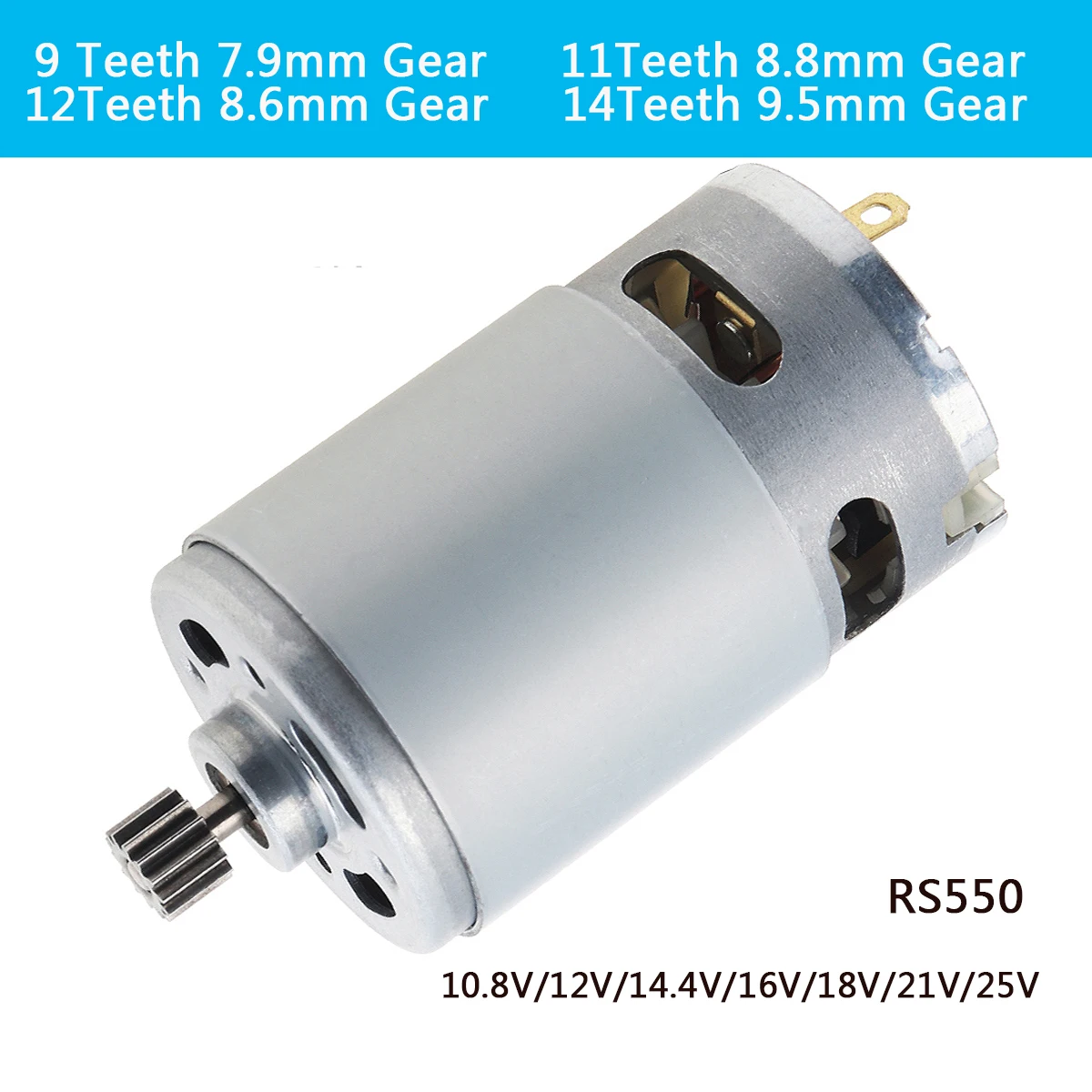 RS550 DC Motor 12V 16.8V 21V 25V 9/11/12/14 Teeth Electric Motor High Torque Gear Box for Electric Drill / Saw