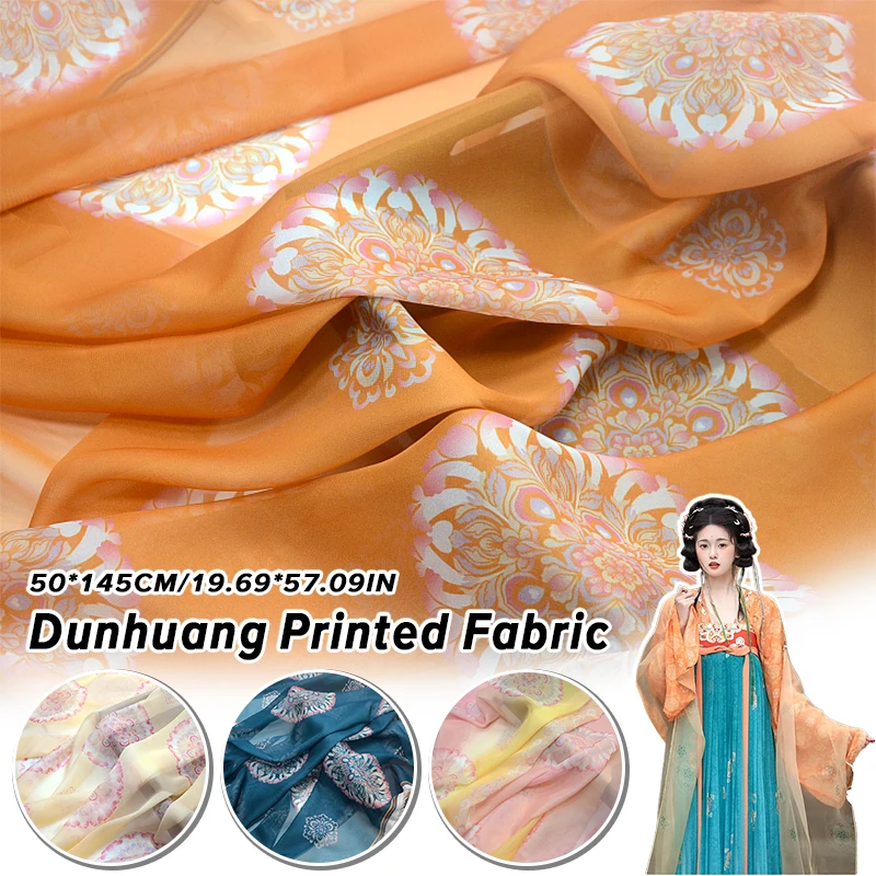 50x145cm Dunhuang Tuanhua Cloth Fabric Hanfu Dress Tang Wind Big Sleeve Shirt Skirt Clothes Diy Sewing Gradient Gauze Fabric