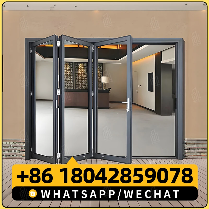 Puerta plegable de aluminio OEM, puertas plegables multitraccia personalizadas exteriores, puertas de vidrio para casa