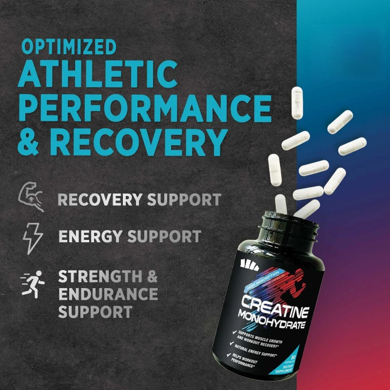 60 Capsules Creatine Monohydrate Supplement 2.5g Serving Size Energy Support Dietary Capsule