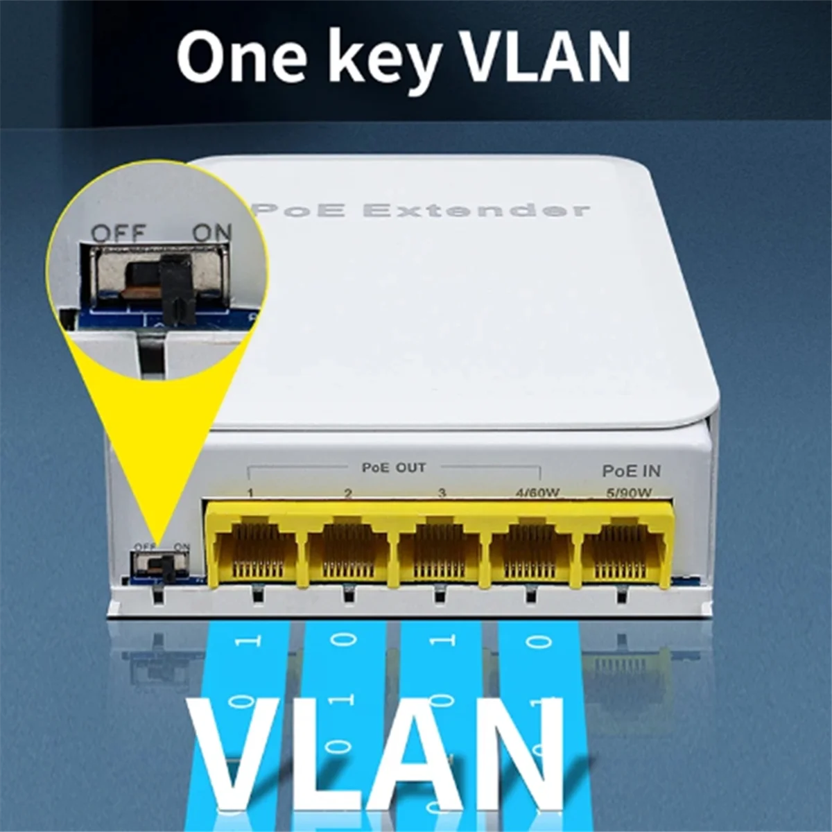 AD41-5 พอร์ตกันน้ํา POE Extender 4 พอร์ต Repeater 1000Mbps เครือข่ายกลางแจ้ง IP55 VLAN 44-57V สําหรับกล้อง POE ไร้สาย
