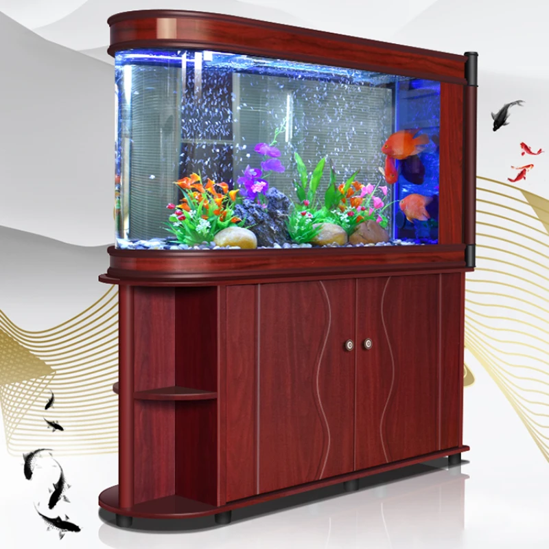 Fish tank aquarium ecological glass living room floor large and medium u-shaped wood grain bottom filter customization