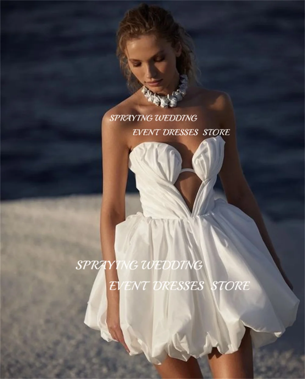 SPRAYING Sexy Mini White Sweetheart Summer Bridal Gown A-line Short Pleat Above knee Women Wedding Dress Custom Robe de mariage