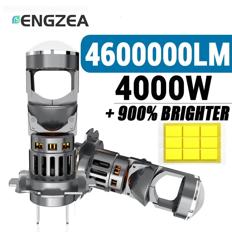 ENGZEA 2 Piezas H7 Bi LED 4600000LM 4000W Luces de Coche Mini Proyector Lente H8 H9 H11 h4 9006 9005 HB3 HB4 CSP 12V 6000K Foco