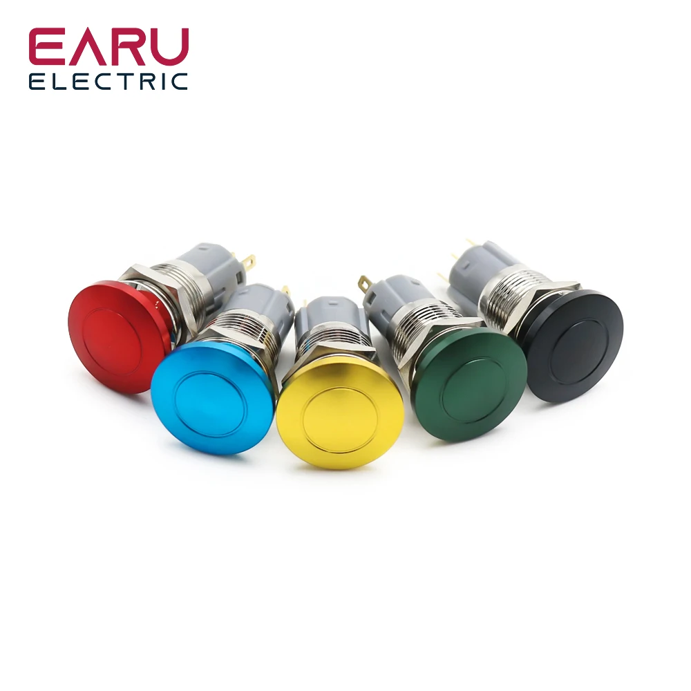 16mm Metal Mushroom Head Pushbutton Switches Waterproof Momentary Self-Reset Soldered Foot Toggle Pushbuttons Black yellow Red