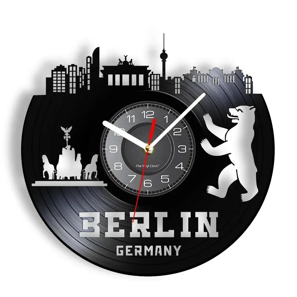 Berlin Skyscrapers Germany Cityscape Vinyl Record Wall Clock Deutschland Skyline Office Retro Album Art Vinyl Disk Crafts Clock