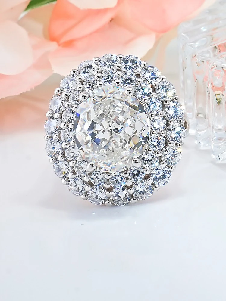 

Модные ювелирные изделия из стерлингового серебра S925 импортный Высокоуглеродистый бриллиант 10*12 мм Ледяной цветок резной роскошный набор с полными бриллиантами для