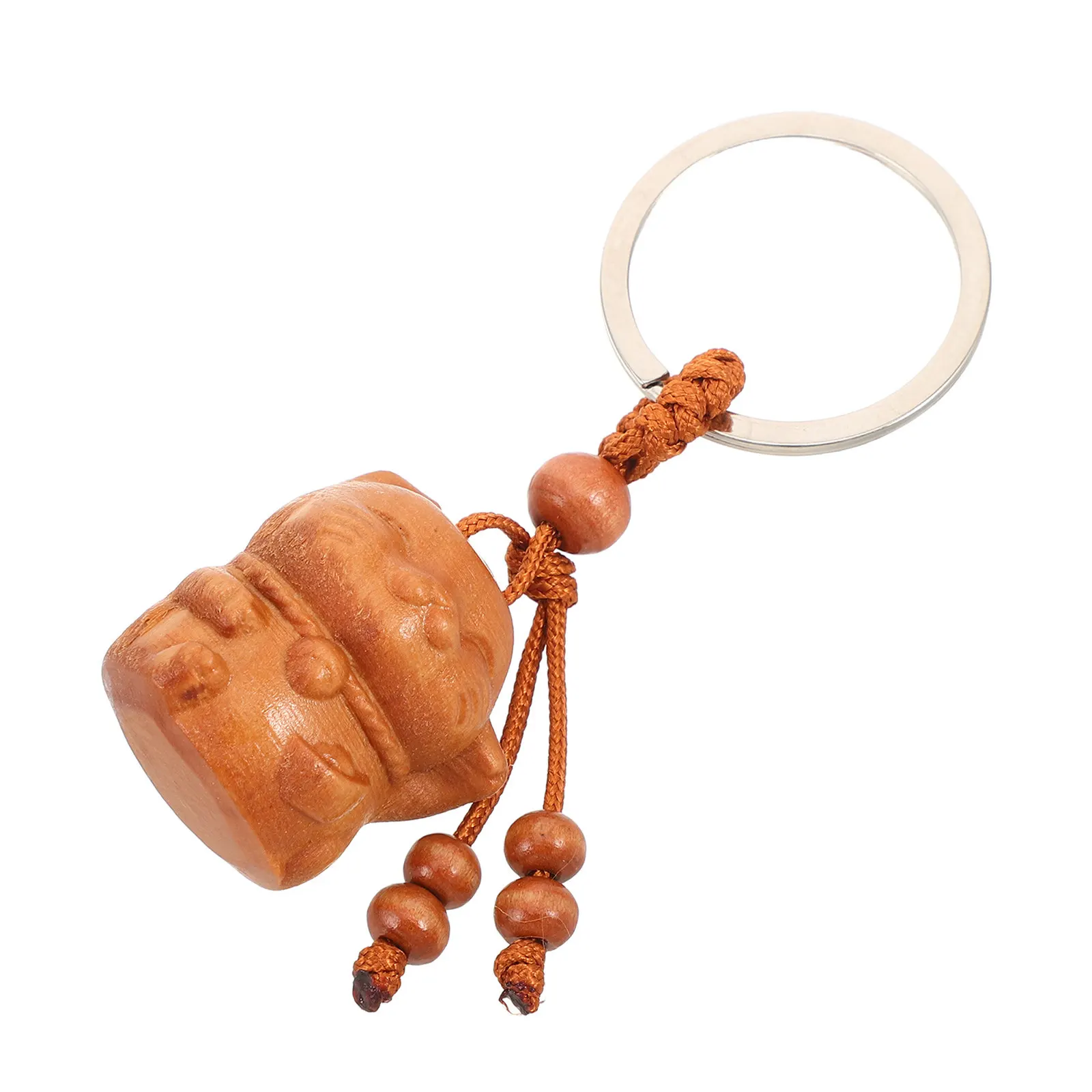 1Pcs Peach Wood Maneki Neko Keychain Hand-carved Lucky Cat Accessory Lightweight Hanging Charm Wealth Safety