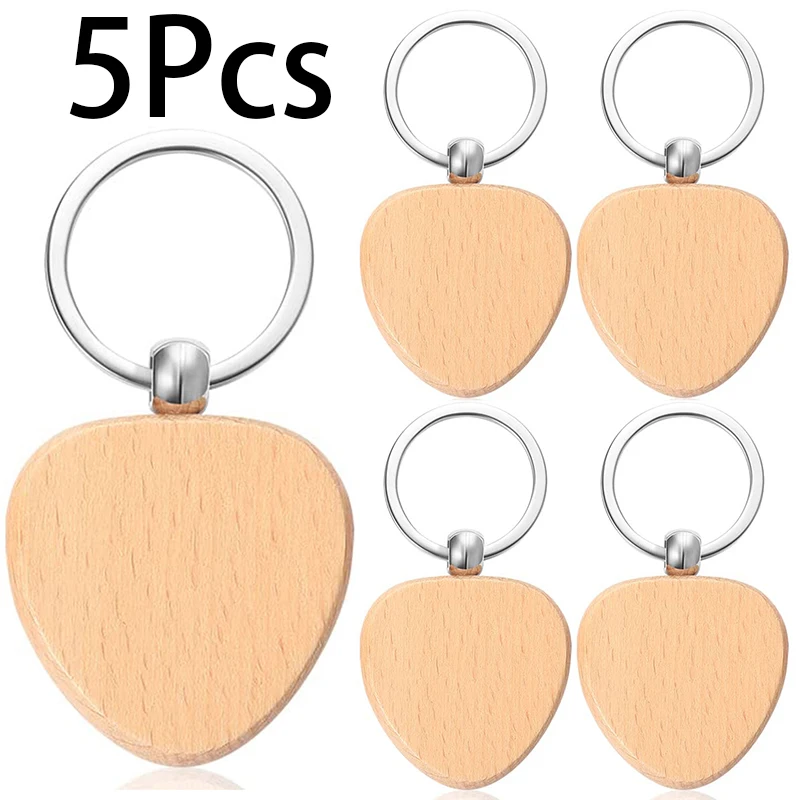 

5Pcs Wood Keychain Blanks Heart Shaped Blank Key Chain Unfinished Wooden Key Tag for DIY Gift Crafts Christmas