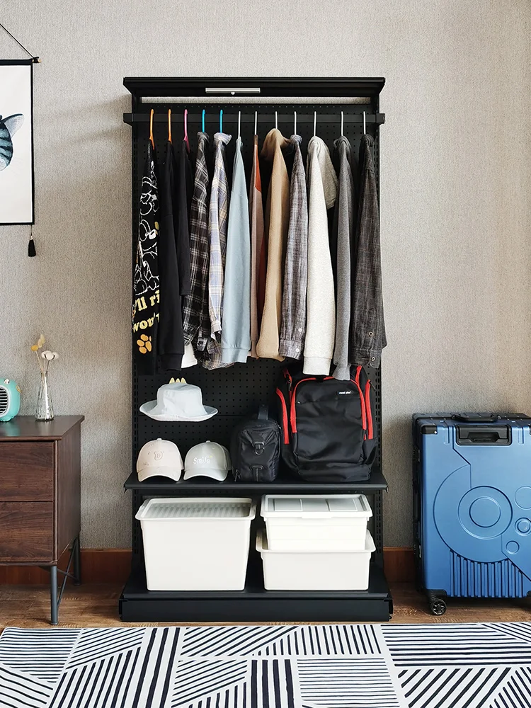 Metal hole board open wardrobe storage with simple walk-in shelves