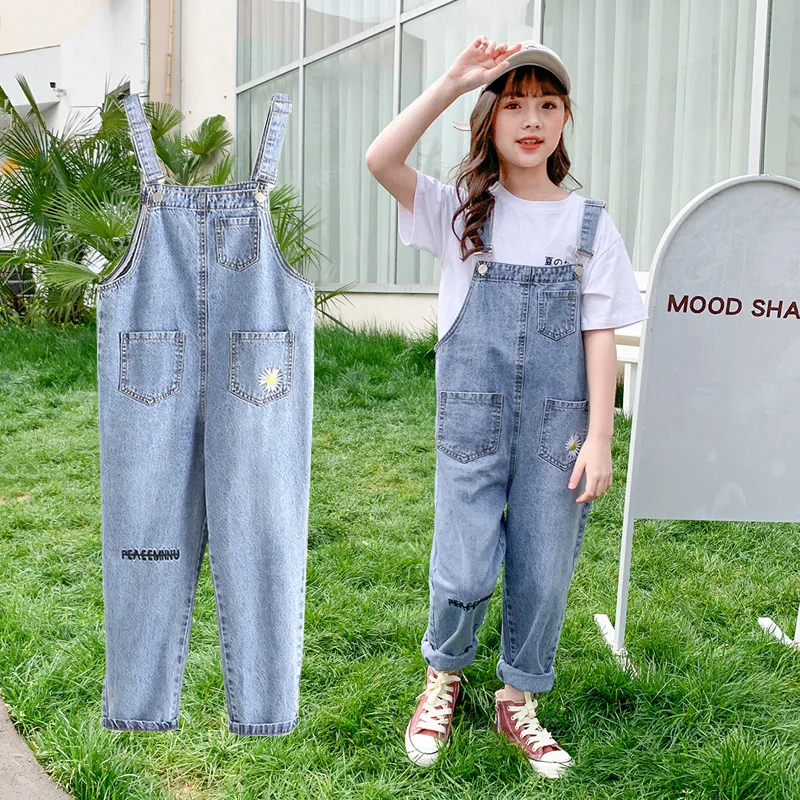 Children Casual Denim Overalls Girl Jumpsuit Girls Jean Jumpsuits for Kids Clothes Outfits Overalls Back To School 6 8 10 12 14Y