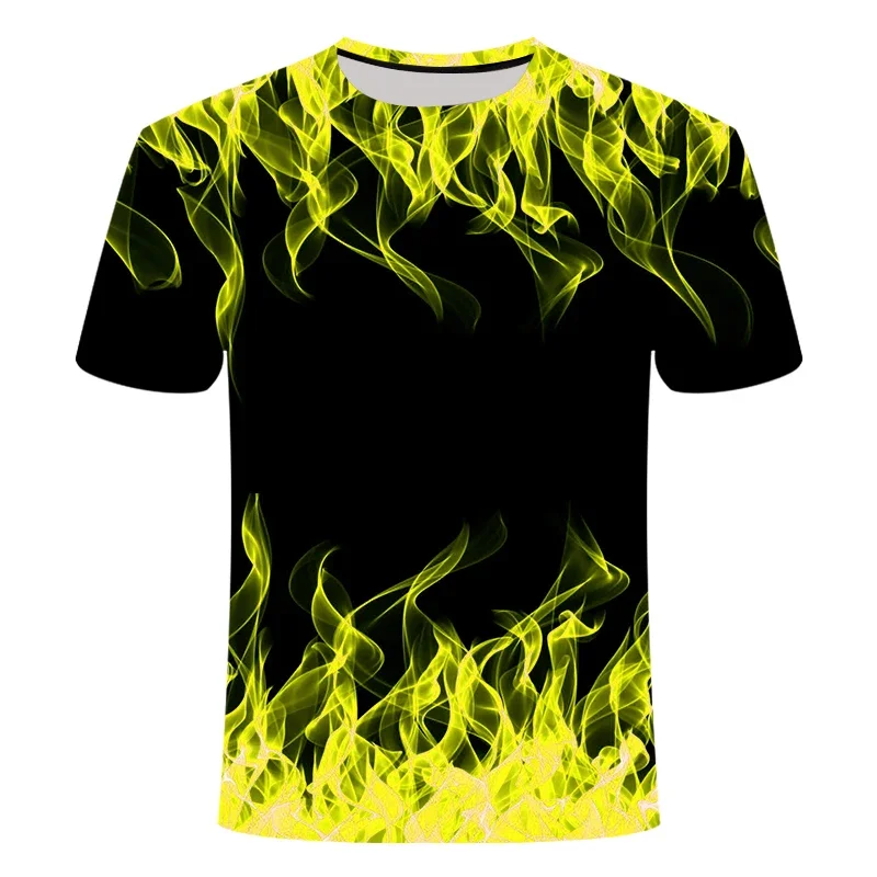 High Quality Fashion sales Men\'s New Summer T-shirt With Round Neck Short Sleeve Blue green Red purple Flame 3D Printed Top 6XL