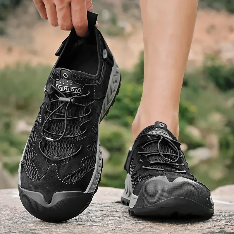 

Men's Hiking Shoes, Outdoor Breathable Mesh Casual Sports Shoes 2025 Summer New Wear Resistant Slip in Barefoot Shoes Handmade