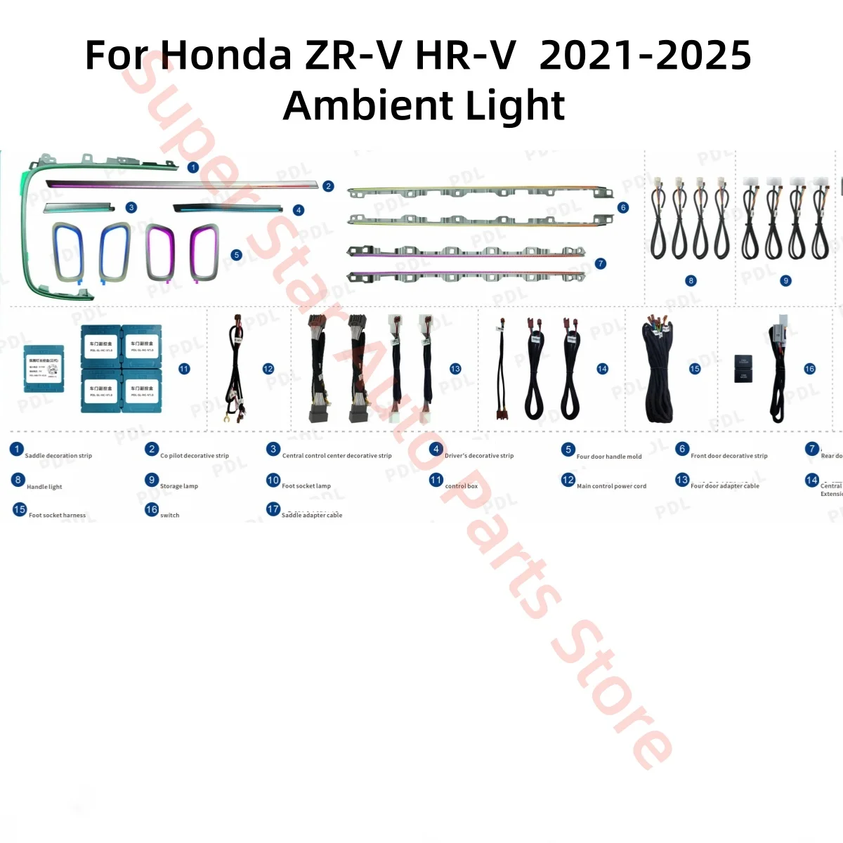 

RHD LHD Fit for Honda ZR-V HR-V ZRV HRV 2021+ Ambient Light Car interior Lighting Upgrade Luminous Cover Plate Car Accessories