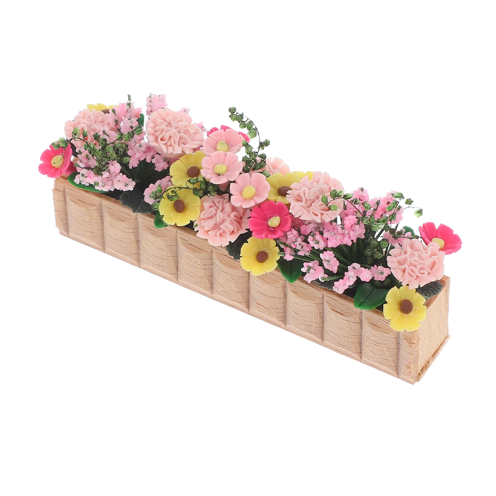 

House Wooden Potted Flower Dollhouse Decoration Flowers Long Moss Colorful Model Beds Plants Realistic