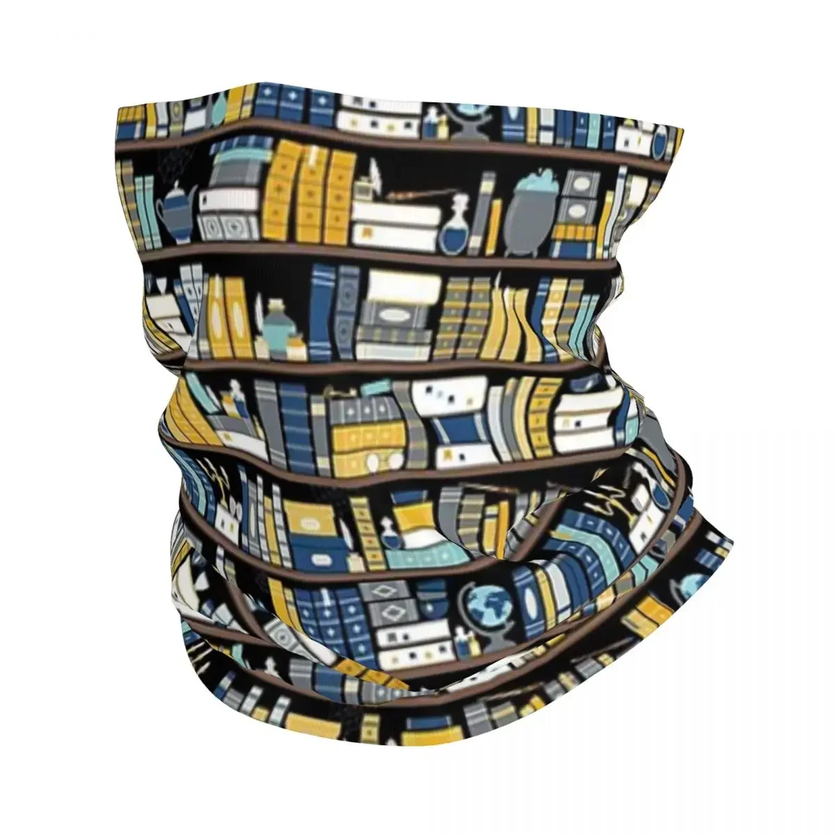 

Fashion Men Women Head Face Neck Sunshade Collar Scarf Sports Bookcase Pattern - Blue Yellow Library Headwear Scarf