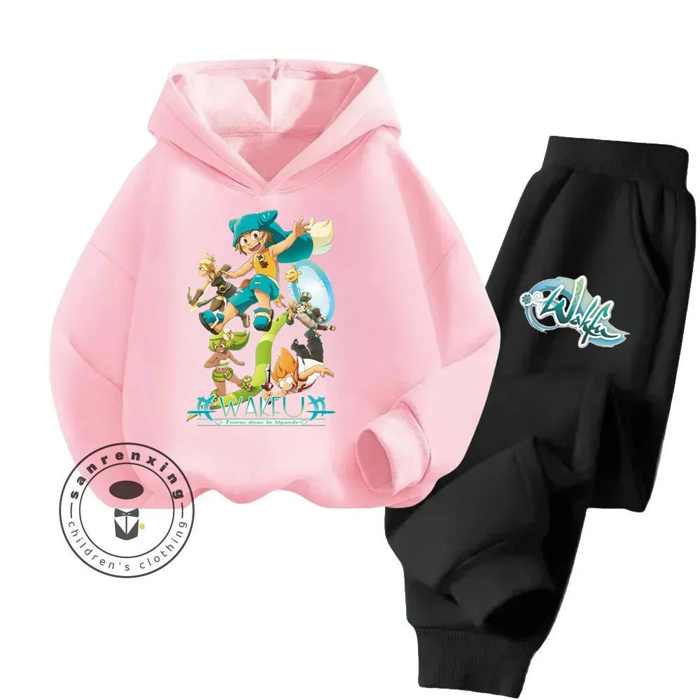 Children's Autumn/Spring Casual Wakfu Printed Sportswear for Boys and Girls 3-13 Years Old 2 Hoodies + Pants Set Clothing Set