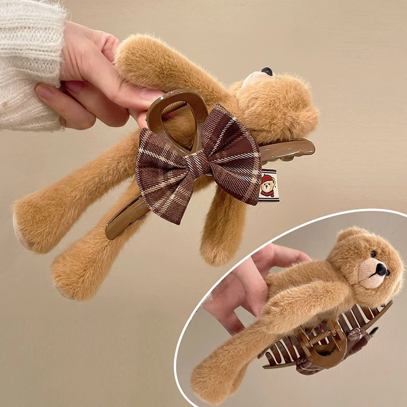 

Cute Teddy Bear Plu Hair Clip Cartoon Hairband Faionable Ele Versatile Hair Accory Sweet Sle Universal Fit