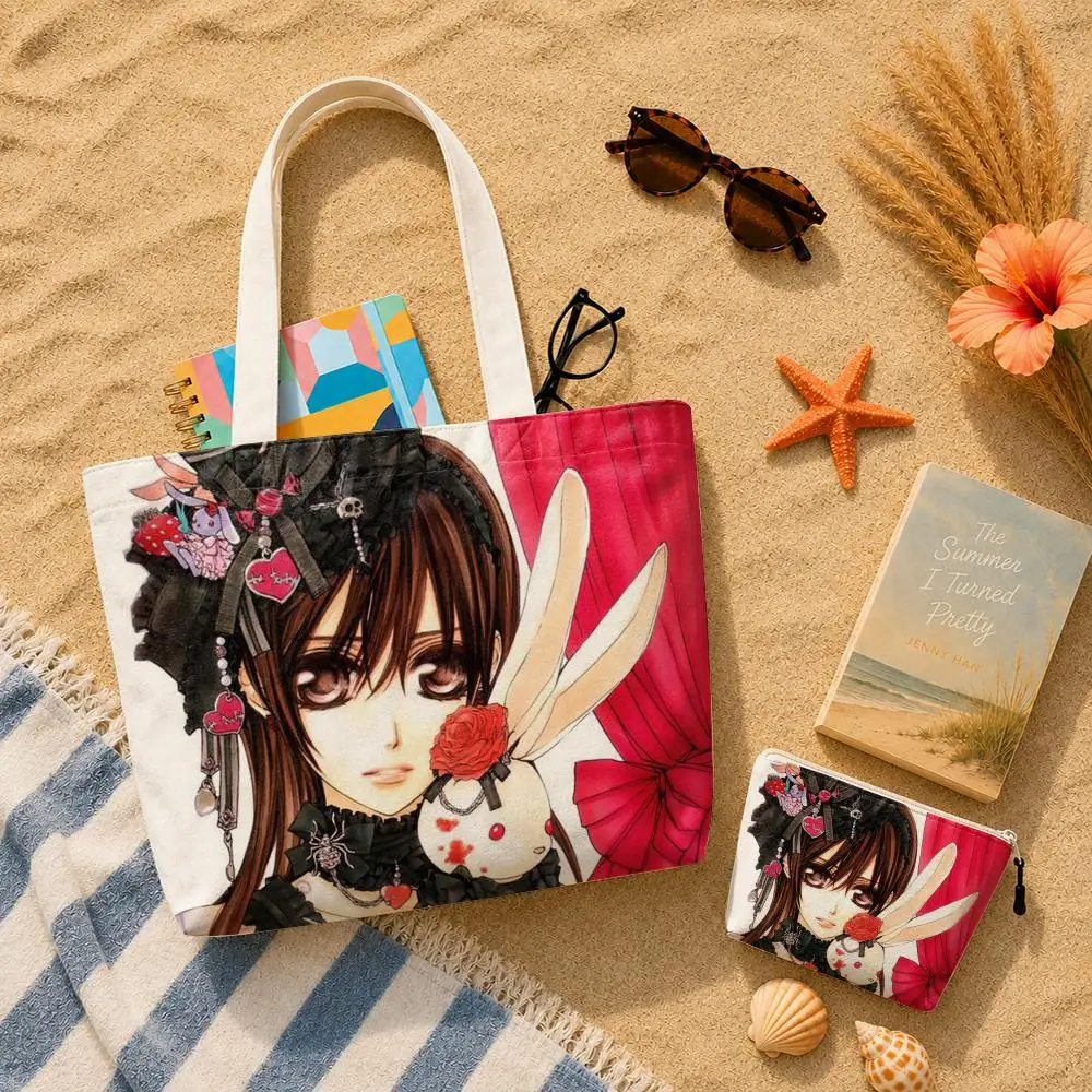 V-Vampire Knight Storage Bags Canvas Double-Sided Print Set 2-Piece Shopping Bag with Zipper for Work and Travel
