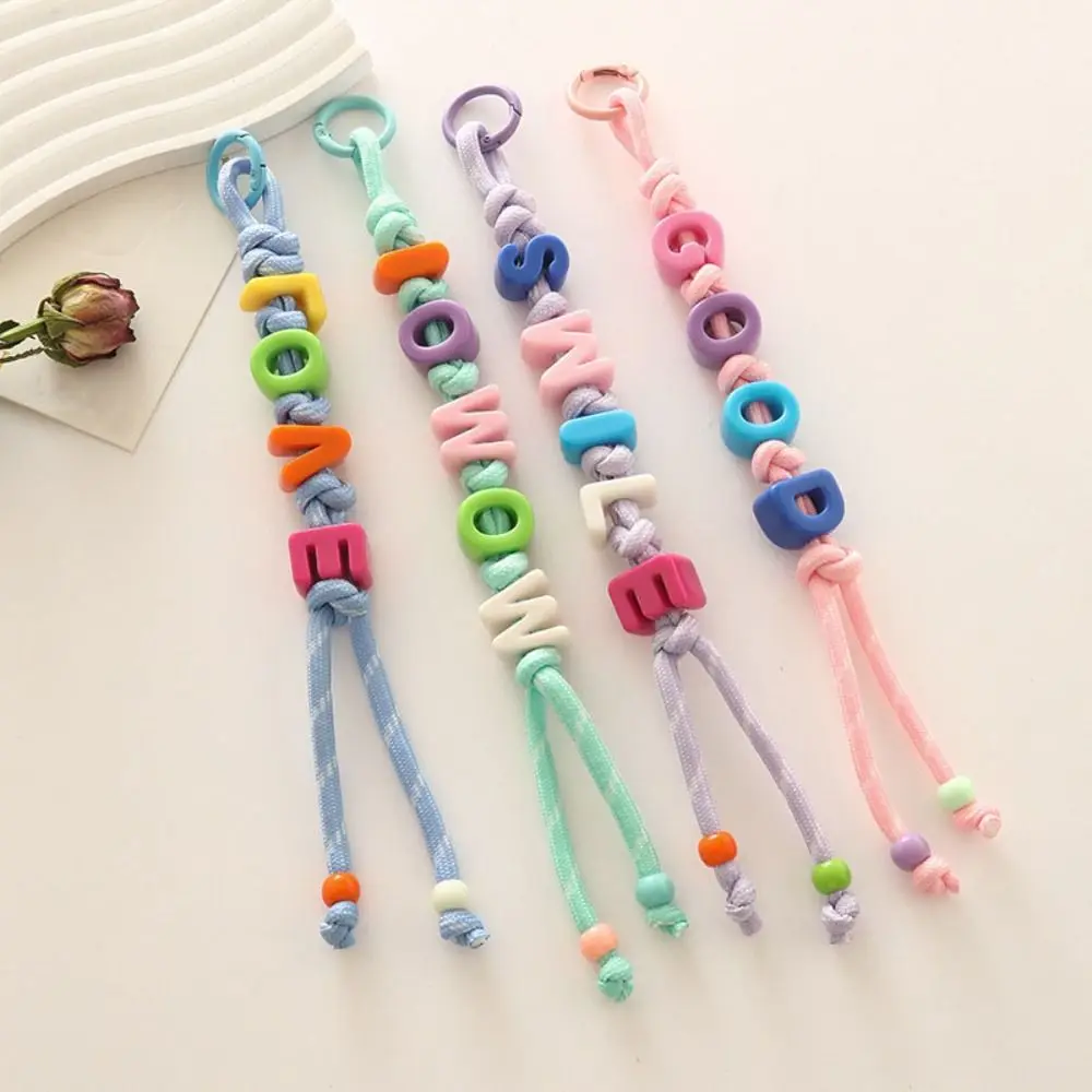 

Cute Lucky Letter Acrylic Beads Keychain Colorful Handmade Beaded Tassel Pendant Bag Hanging Anti-Lost Mobile Phone Lanyard Ins